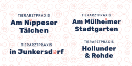 Logos der Tierarztpraxen am Nippeser Tälchen, Tierarztpraxis am Mülheimer Stadtgarten, Tierarztpraxis in Junkersdorf und Tierarztpraxis Hollunder & Rohde