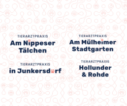 Logos der Tierarztpraxen am Nippeser Tälchen, Tierarztpraxis am Mülheimer Stadtgarten, Tierarztpraxis in Junkersdorf und Tierarztpraxis Hollunder & Rohde