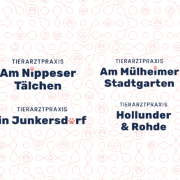 Logos der Tierarztpraxen am Nippeser Tälchen, Tierarztpraxis am Mülheimer Stadtgarten, Tierarztpraxis in Junkersdorf und Tierarztpraxis Hollunder & Rohde